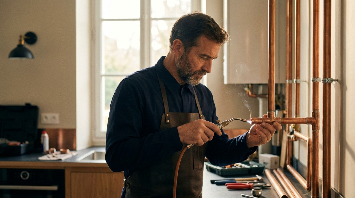Artisan plombier et électricien au travail